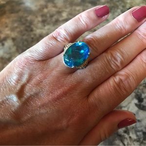 Caribbean Quart Multi Gemstone Floral & Leaf Details Sterling Silver Ring Size 6